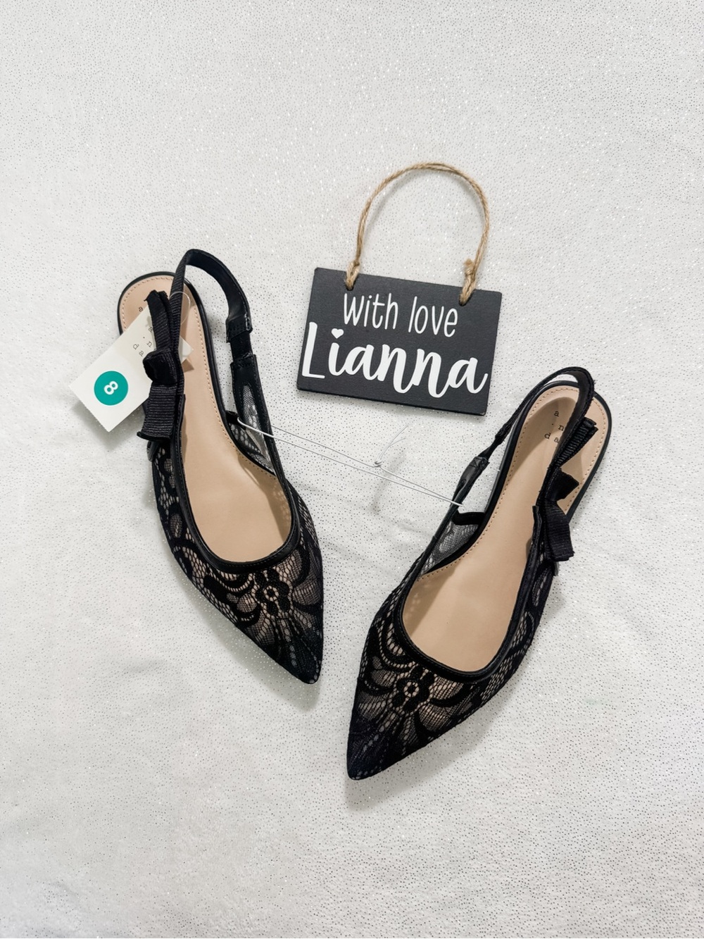 A NEW DAY Black London Lace Slingback Flats